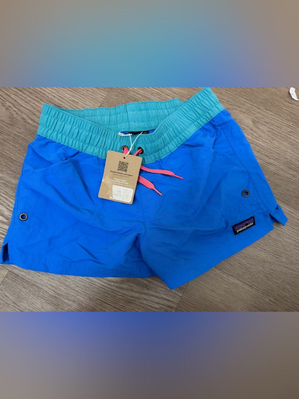 Patagonia kid’s Blue Swim Trunks with Teal Waistband